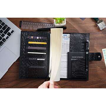 Leather Cover for A5 Hobonichi - Moterm Leather Midori MD, Stalogy A5 Notebook Cover with Pen Loop, with Card Slots and Pockets (A5, Croc-Black Old)