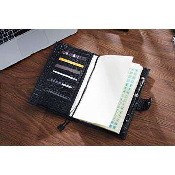 Leather Cover for A5 Hobonichi - Moterm Leather Midori MD, Stalogy A5 Notebook Cover with Pen Loop, with Card Slots and Pockets (A5, Croc-Black Old)