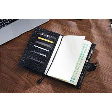 Leather Cover for A5 Hobonichi - Moterm Leather Midori MD, Stalogy A5 Notebook Cover with Pen Loop, with Card Slots and Pockets (A5, Croc-Black Old)