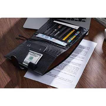 Leather Cover for A5 Hobonichi - Moterm Leather Midori MD, Stalogy A5 Notebook Cover with Pen Loop, with Card Slots and Pockets (A5, Croc-Black Old)