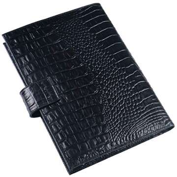 Leather Cover for A5 Hobonichi - Moterm Leather Midori MD, Stalogy A5 Notebook Cover with Pen Loop, with Card Slots and Pockets (A5, Croc-Black Old)