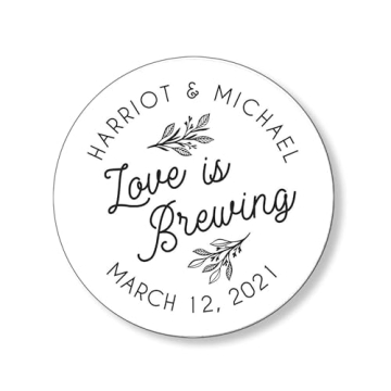 Love is brewing sticker, Coffee favors, Wedding favor stickers, Tea favors, Party Favor Stickers, we...