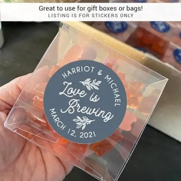 Love is brewing sticker, Coffee favors, Wedding favor stickers, Tea favors, Party Favor Stickers, wedding favor labels F16:20