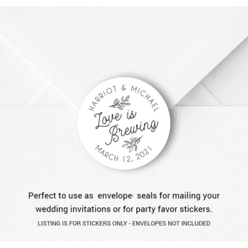 Love is brewing sticker, Coffee favors, Wedding favor stickers, Tea favors, Party Favor Stickers, wedding favor labels F16:20