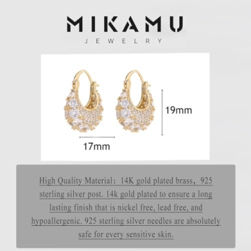 MIKAMU 14K Gold Thick Oval Hoop Earrings for Women CZ cubic zirconia Gold Plated trendy Thick Oval Earring for Women Jewelry (gold)