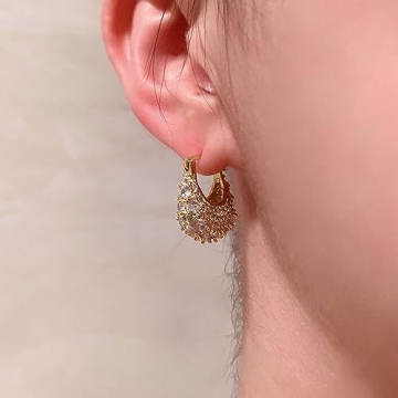 MIKAMU 14K Gold Thick Oval Hoop Earrings for Women CZ cubic zirconia Gold Plated trendy Thick Oval Earring for Women Jewelry (gold)