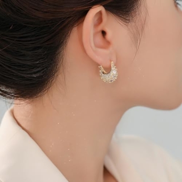 MIKAMU 14K Gold Thick Oval Hoop Earrings for Women CZ cubic zirconia Gold Plated trendy Thick Oval Earring for Women Jewelry (gold)