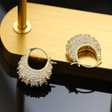 MIKAMU 14K Gold Thick Oval Hoop Earrings for Women CZ cubic zirconia Gold Plated trendy Thick Oval Earring for Women Jewelry (gold)