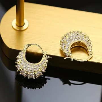 MIKAMU 14K Gold Thick Oval Hoop Earrings for Women CZ cubic zirconia Gold Plated trendy Thick Oval Earring for Women Jewelry (gold)