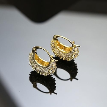 MIKAMU 14K Gold Thick Oval Hoop Earrings for Women CZ cubic zirconia Gold Plated trendy Thick Oval Earring for Women Jewelry (gold)