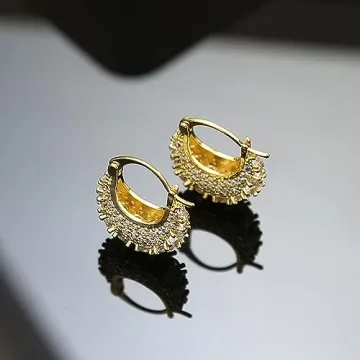 MIKAMU 14K Gold Thick Oval Hoop Earrings for Women CZ cubic zirconia Gold Plated trendy Thick Oval Earring for Women Jewelry (gold)