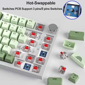 Fogruaden Wired 75% Mechanical Gaming Keyboard 75 Percent Matcha Keyboard Hot Swappable Gasket Mount, Red Switch, RGB Backlit 82 Keys TKL Mechanical Keyboard, NKRO Compact Keyboard with Knob