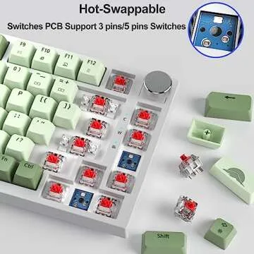 Fogruaden Wired 75% Mechanical Gaming Keyboard 75 Percent Matcha Keyboard Hot Swappable Gasket Mount, Red Switch, RGB Backlit 82 Keys TKL Mechanical Keyboard, NKRO Compact Keyboard with Knob