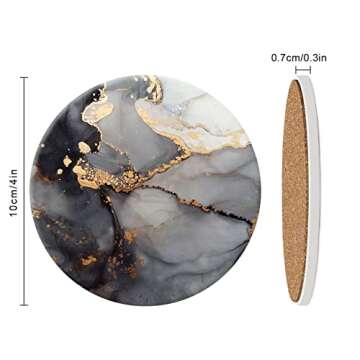 ATEDEANEI Black Golden Marble Drink Coasters with Holder, Ceramic Absorbent Coaster Sets of 4,Non-Sl...
