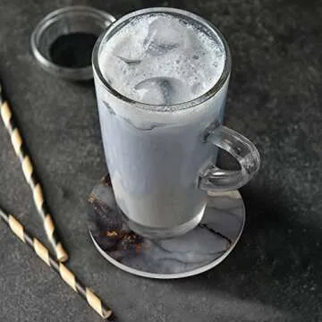 ATEDEANEI Black Golden Marble Drink Coasters with Holder, Ceramic Absorbent Coaster Sets of 4,Non-Slip Cork Base,Housewarming Gifts