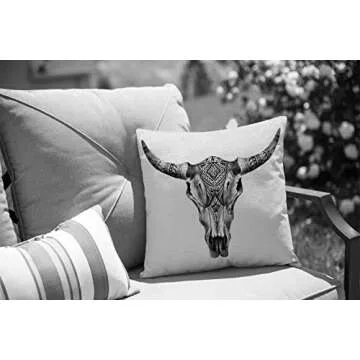 Longhorn Skull Cow Tribal Western Animals Farmhouse Pillow Cover Cotton Linen Decorative Square Throw Pillow Cover 18x18 Inch for Sofa Couch Decoration