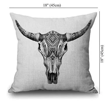 Longhorn Skull Cow Tribal Western Animals Farmhouse Pillow Cover Cotton Linen Decorative Square Throw Pillow Cover 18x18 Inch for Sofa Couch Decoration
