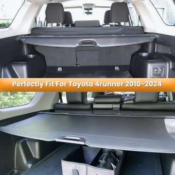 Trunk Cargo Cover for Toyota 4runner 2010-2018 2019 2020 2021 2022 2023 2024 Retractable Rear Trunk Cargo Luggage Security Shade Cover Shield Waterproof Custom Fit All Weather (Black)