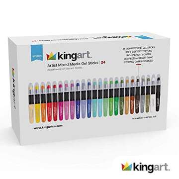 KINGART 580-24 GEL STICK Set, Artist Pigment Crayons, 24 Unique Colors, Water Soluble, Creamy, and Odorless, Use on Paper, Wood, Canvas and more