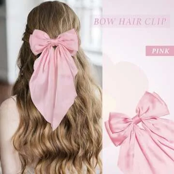 FOSROM Hair Bows for Girls and Women - 3 Pcs Ribbon Hair Accessories in Black, White, and Pink