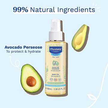 Mustela Baby Oil - Moisturizing Oil for Massage - with Natural Avocado, Pomegranate & Sunflower Oil - 3.38 fl. Oz