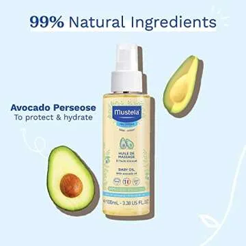 Mustela Baby Oil - Moisturizing Oil for Massage - with Natural Avocado, Pomegranate & Sunflower Oil - 3.38 fl. Oz