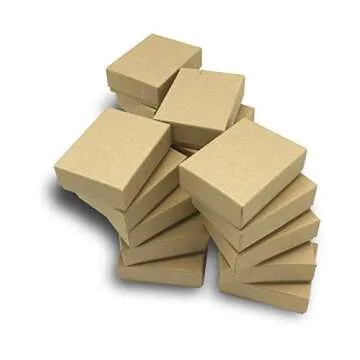 TheDisplayGuys 25-Pack #11 Cotton Filled Cardboard Paper Jewelry Box Gift Case - Kraft Brown (2.1" x 1.8" x 0.8")