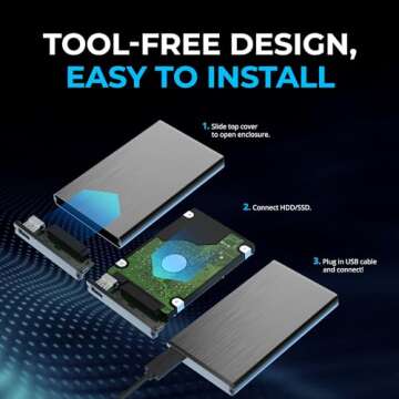 SABRENT [Upgraded Version Support UASP] Ultra Slim USB 3.0 to 2.5-Inch SATA External Aluminum Hard Drive Enclosure [Black] (EC-UK30)