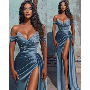 Bangunlah Off Shoulder Mermaid Prom Dresses Satin Ball Gown Long Formal Dress Wrap Ruched Evening Gowns Black 16W