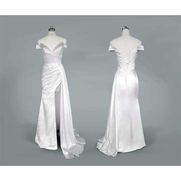 Bangunlah Off Shoulder Mermaid Prom Dresses Satin Ball Gown Long Formal Dress Wrap Ruched Evening Gowns Black 16W