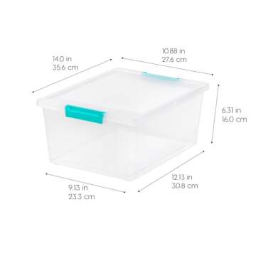IRIS USA 12 Qt. Plastic Storage Bins Containers with Lids, 4 Pack, Sensory Bin, Craft Storage, Craft Organizers and Storage, Organizing Container for Home, Office and School Supplies, Stackable, Clear