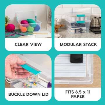 IRIS USA 12 Qt. Plastic Storage Bins Containers with Lids, 4 Pack, Sensory Bin, Craft Storage, Craft Organizers and Storage, Organizing Container for Home, Office and School Supplies, Stackable, Clear