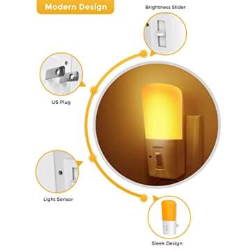 LOHAS Amber Dimmable Plug in Yellow Night Light with Dusk to Dawn Sensor for Kids Bedroom, 5-80LM Suit for Nursery, Hallway, Stairway,Bedroom, Bathroom,2Pack