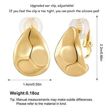 MUYAN Gold Cut Chunky Waterdrop Clip On Earrings for Women Gold Polished Droplet Clip Earrings Irregular Section Clip Earrings