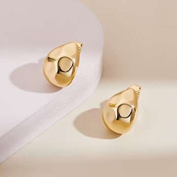 MUYAN Gold Cut Chunky Waterdrop Clip On Earrings for Women Gold Polished Droplet Clip Earrings Irregular Section Clip Earrings