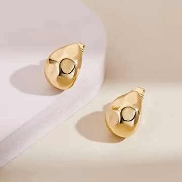 MUYAN Gold Cut Chunky Waterdrop Clip On Earrings for Women Gold Polished Droplet Clip Earrings Irregular Section Clip Earrings