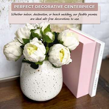 Angel Isabella Realistic Peony Bouquet - Real Touch Artificial Flowers for Decoration - Beautiful Artificial Flowers Arrangements for Home, Wedding, Corsage, Boutonniere - 6 Blooms and 2 Buds, Ivory