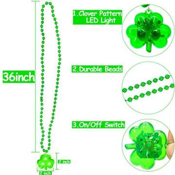 TURNMEON 10 Pack St.Patrick's Day Light up Shamrocks Necklaces Accessories Metallic Green Beads Neck...