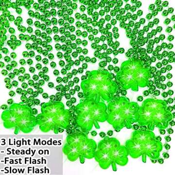 TURNMEON 10 Pack St.Patrick's Day Light up Shamrocks Necklaces Accessories Metallic Green Beads Necklace Irish St. Patrick's Day Party Favors Supplies Dressing-up Costume for Women Men