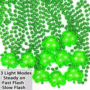 TURNMEON 10 Pack St.Patrick's Day Light up Shamrocks Necklaces Accessories Metallic Green Beads Necklace Irish St. Patrick's Day Party Favors Supplies Dressing-up Costume for Women Men