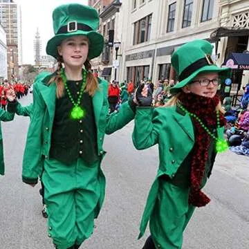 TURNMEON 10 Pack St.Patrick's Day Light up Shamrocks Necklaces Accessories Metallic Green Beads Necklace Irish St. Patrick's Day Party Favors Supplies Dressing-up Costume for Women Men