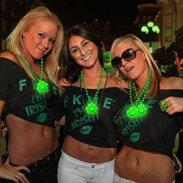 TURNMEON 10 Pack St.Patrick's Day Light up Shamrocks Necklaces Accessories Metallic Green Beads Necklace Irish St. Patrick's Day Party Favors Supplies Dressing-up Costume for Women Men