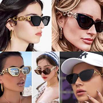 MASDUN Square Sunglasses for Women Men Unisex Trendy Fashion UV Protection Black/White