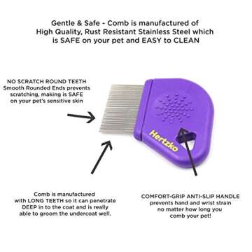 Long Teeth Comb by Hertzko - Closely Spaced Metal Pin for Your Pet’s Coat - 25mm Long Metal Teeth are Great for Long Hair Areas on Dogs and Cats (Long Teeth)