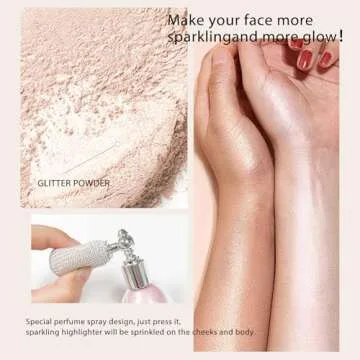KYDA Highlighter Powder Spray, Glitter High Gloss Spray Shimmer Sparkle Powder Makeup Spray, for Face Body Cosmetic-Light Gold