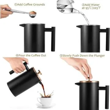 Miuly 12oz French Press for One Person, Small French Press 350ml with 2 Filter Mesh, Double Wall Insulated French Press for Travel, Black