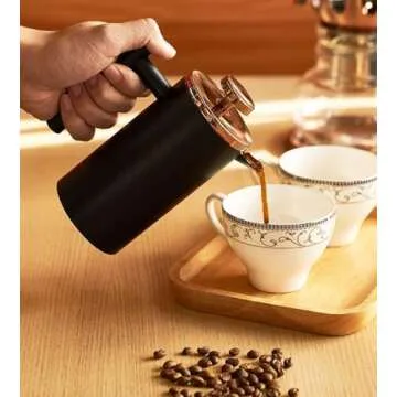 Miuly 12oz French Press for One Person, Small French Press 350ml with 2 Filter Mesh, Double Wall Insulated French Press for Travel, Black