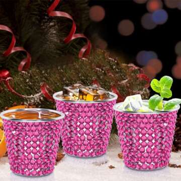 Tioncy 12 Pcs 1 oz Rose Red Shot Glasses Rhinestone Stainless Steel Shot Cup Bling Mini Cup Bachelorette Party Supplies Metal Pint Cup Barware Drinking Cup for Bride Wedding Whiskey Women Birthday