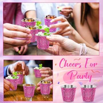 Tioncy 12 Pcs 1 oz Rose Red Shot Glasses Rhinestone Stainless Steel Shot Cup Bling Mini Cup Bachelorette Party Supplies Metal Pint Cup Barware Drinking Cup for Bride Wedding Whiskey Women Birthday