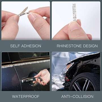 Kingdder Bling Car Trim Self Adhesive Bling Car Interior Exterior Decorations for Women Rhinestone Decor Stickers(16.4 ft,White)